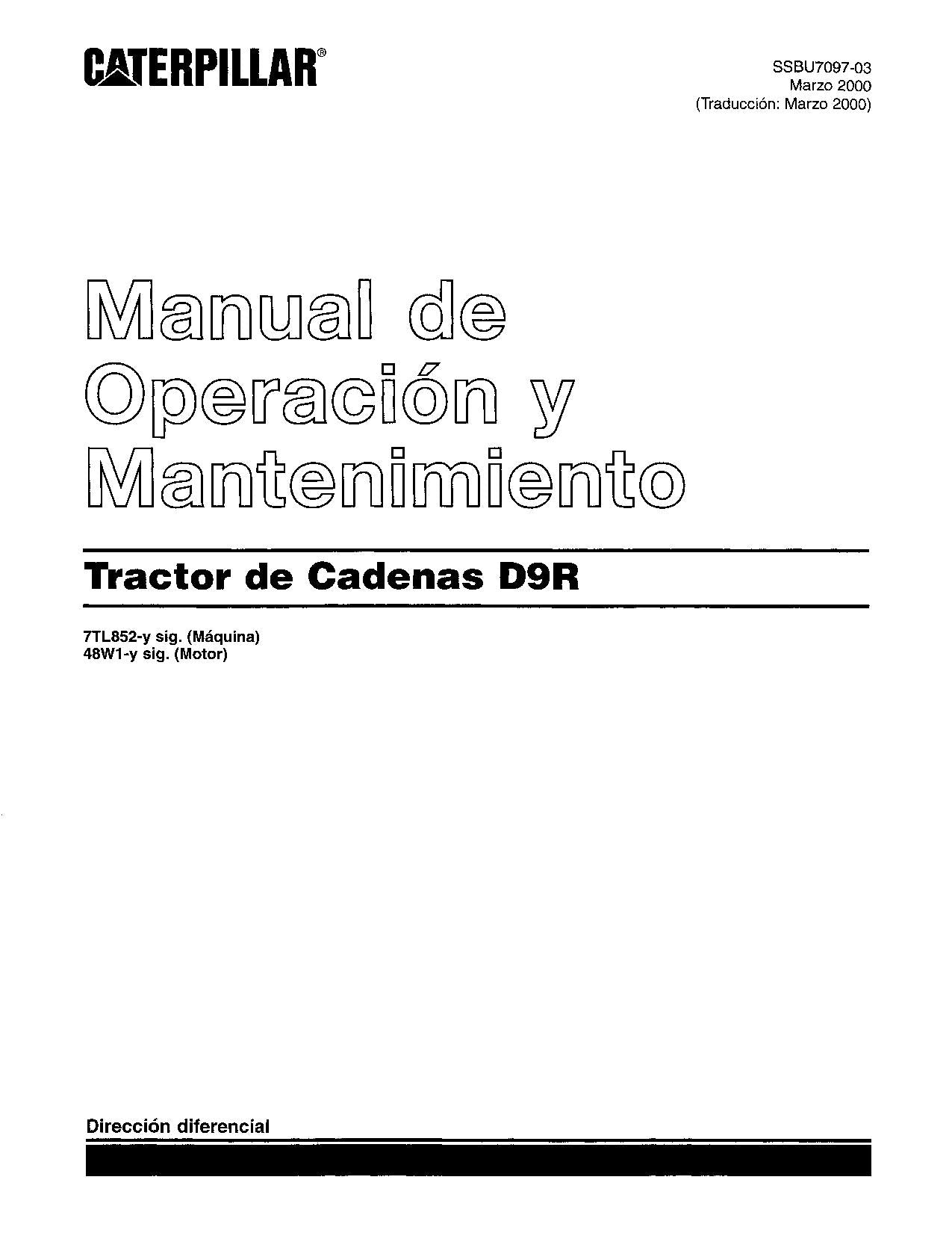 Caterpillar D9R Tractor de Cadenas Manual de Operación y Mantenimiento 7TL852-Up