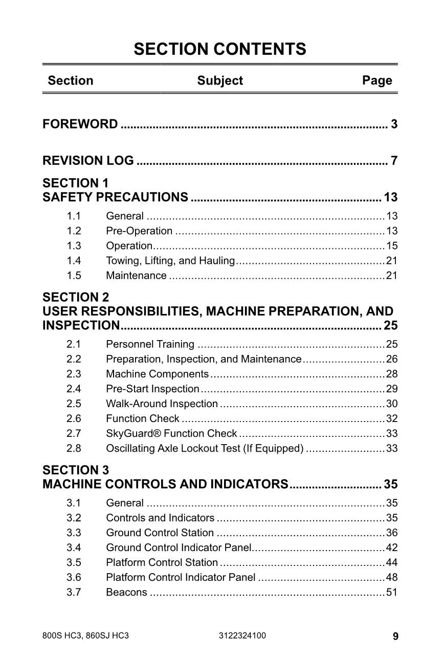 Manual del operador de mantenimiento de plataformas elevadoras JLG 800S HC3 860SJ HC3 3122324100
