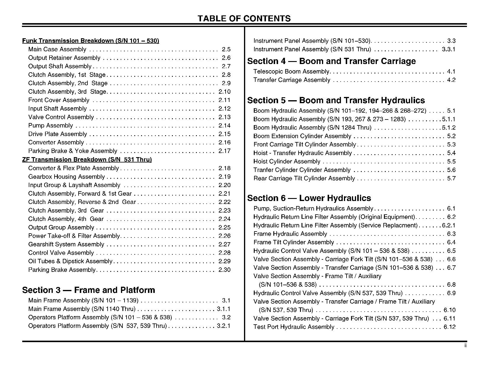 LULL 844B Telehandler Parts Catalog Manual