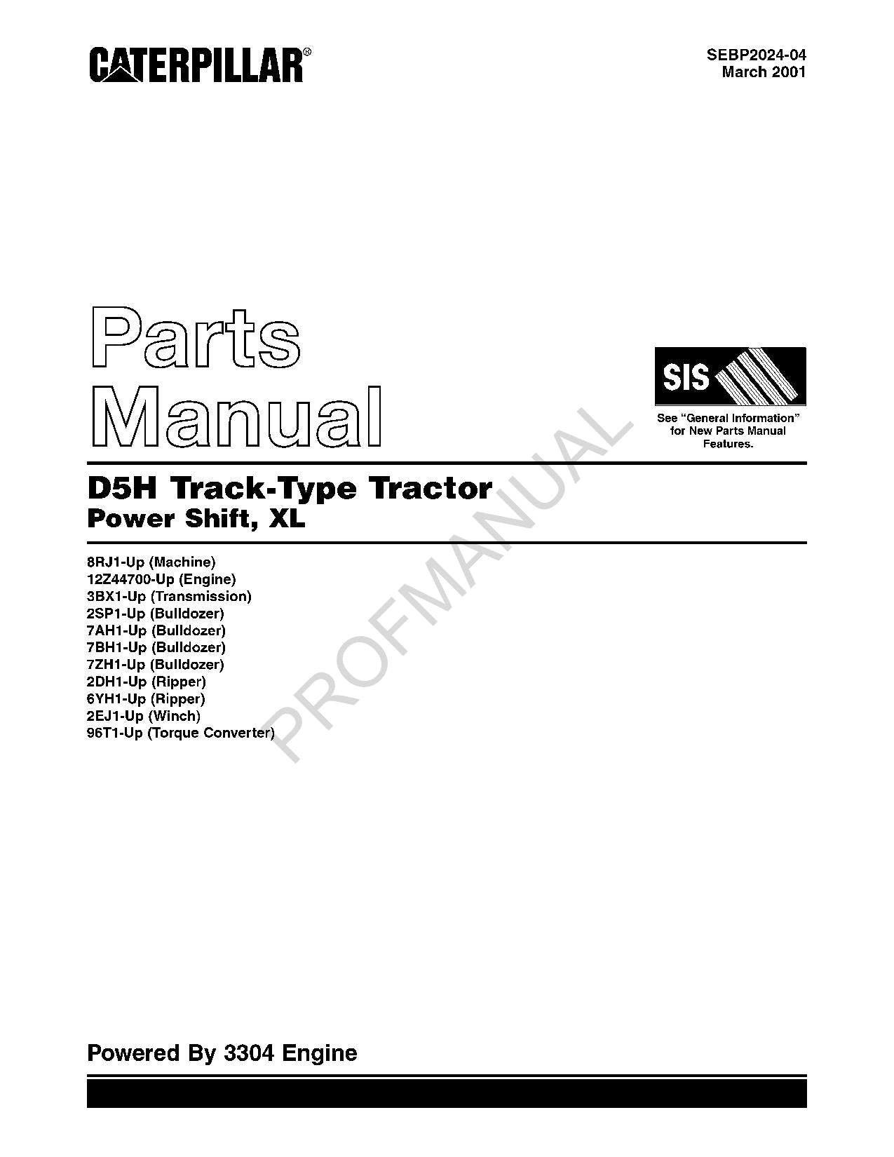 Catálogo de piezas del tractor de cadenas Caterpillar D5H Power Shift XL Manual SEBP2024