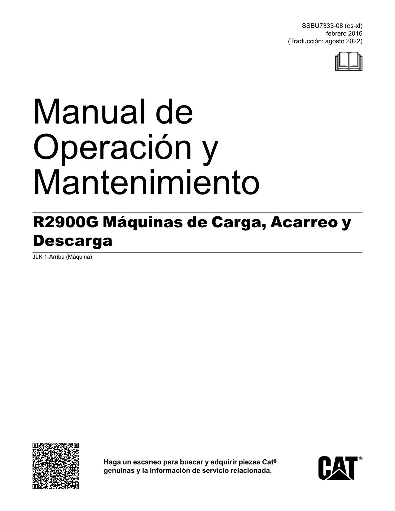 Caterpillar R2900G Maquinaria subterránea Manual de Operación JLK1-Up Español