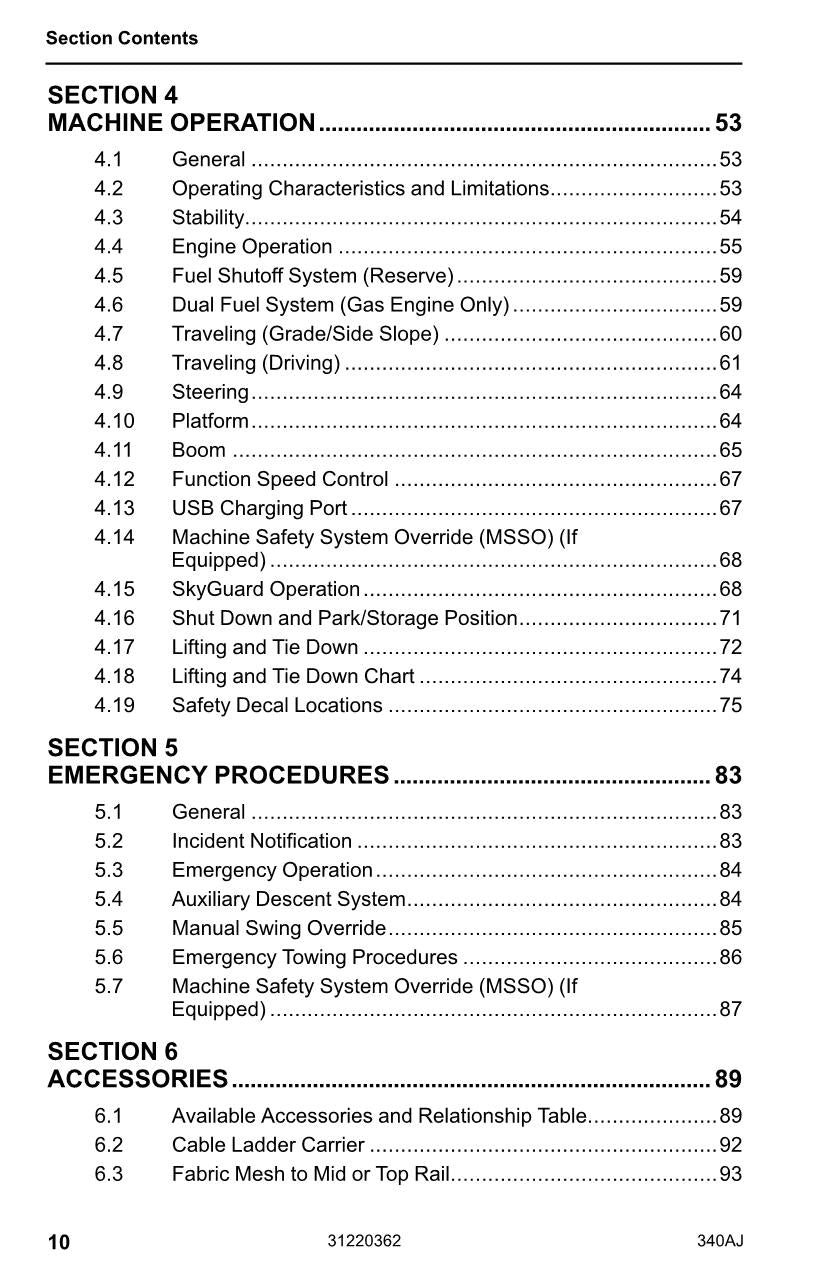 Manual del operador de mantenimiento y operación de la plataforma elevadora JLG 340AJ 31220362