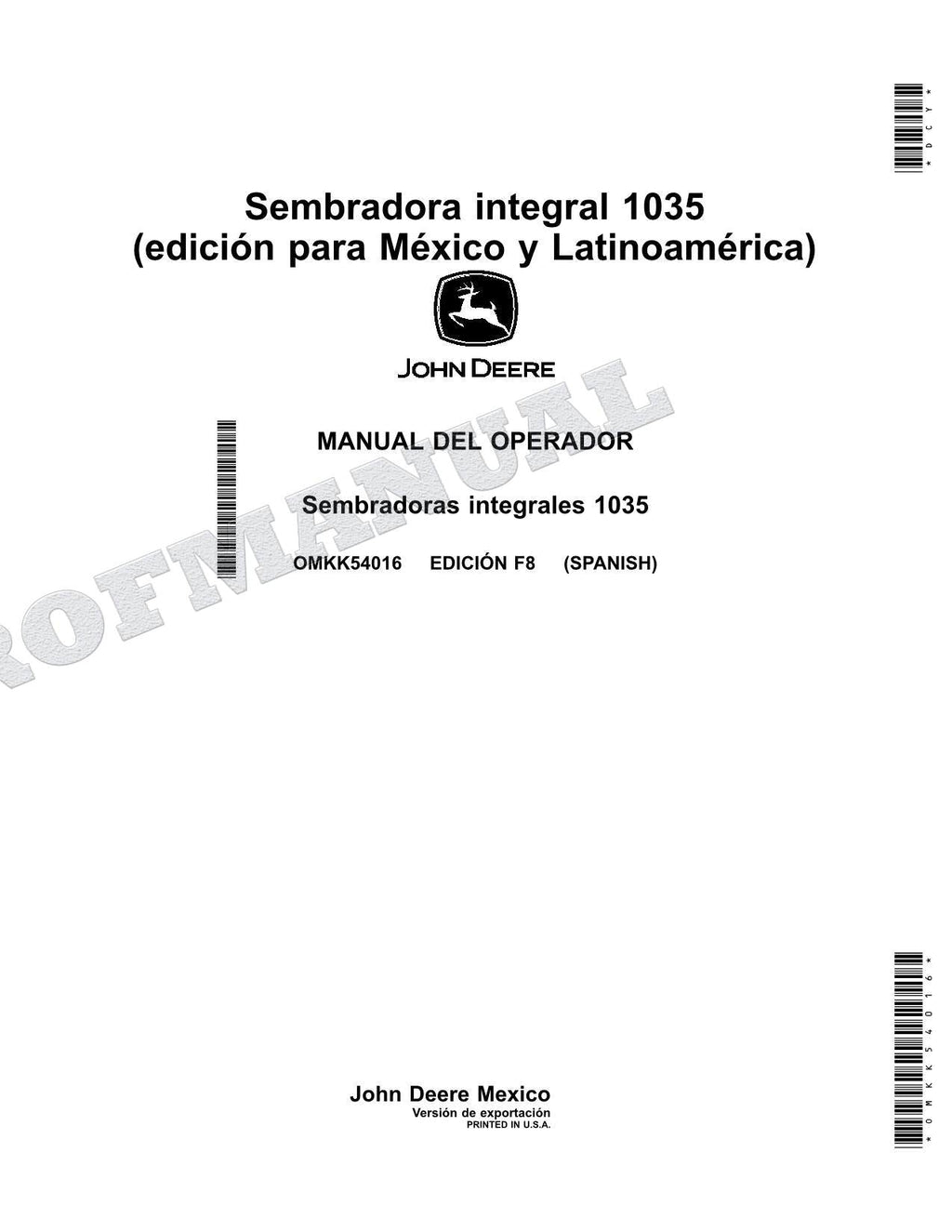 John Deere 1035 jardinera Manual del Operador Español