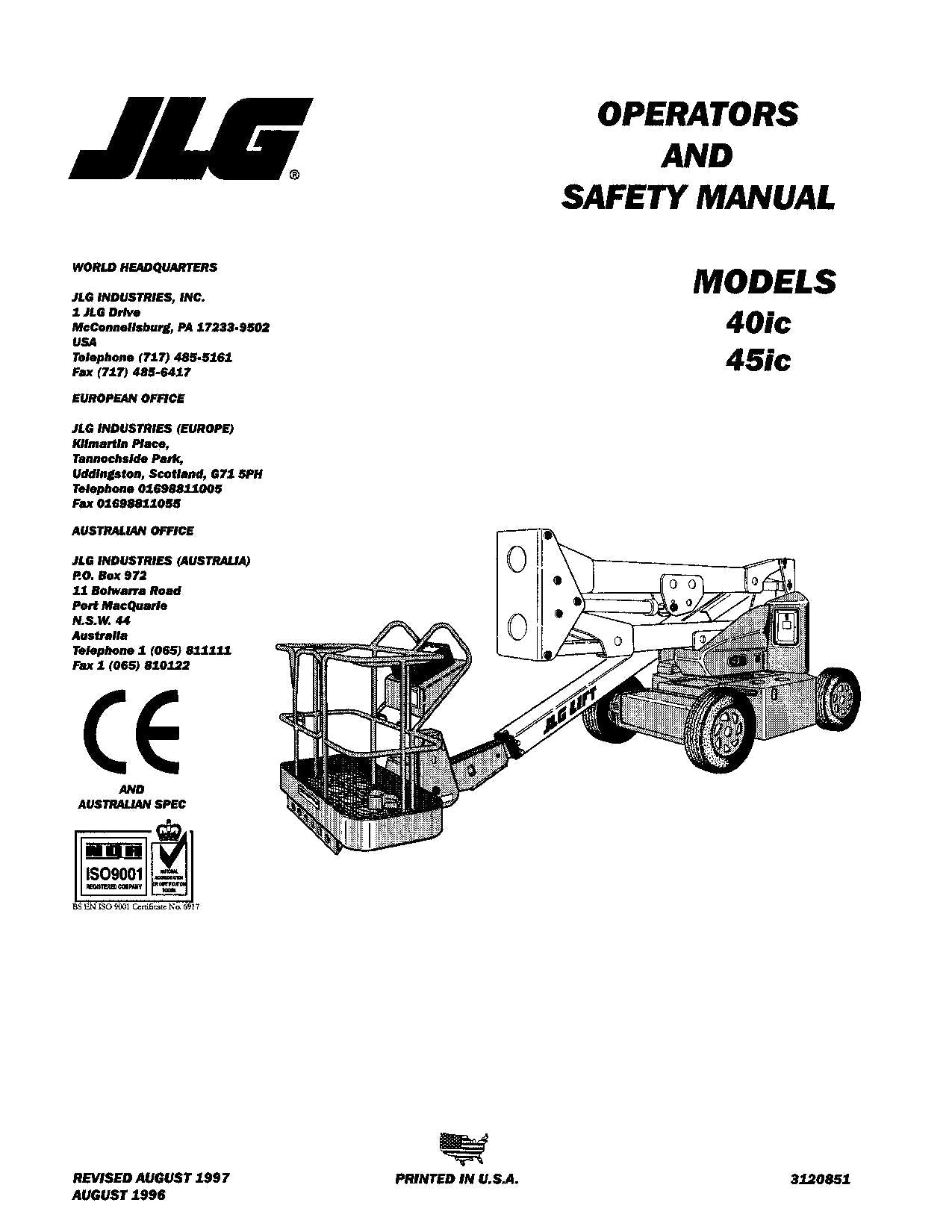 Manual del operador de mantenimiento y operación de plataformas elevadoras JLG 40ic y 45ic 3120851