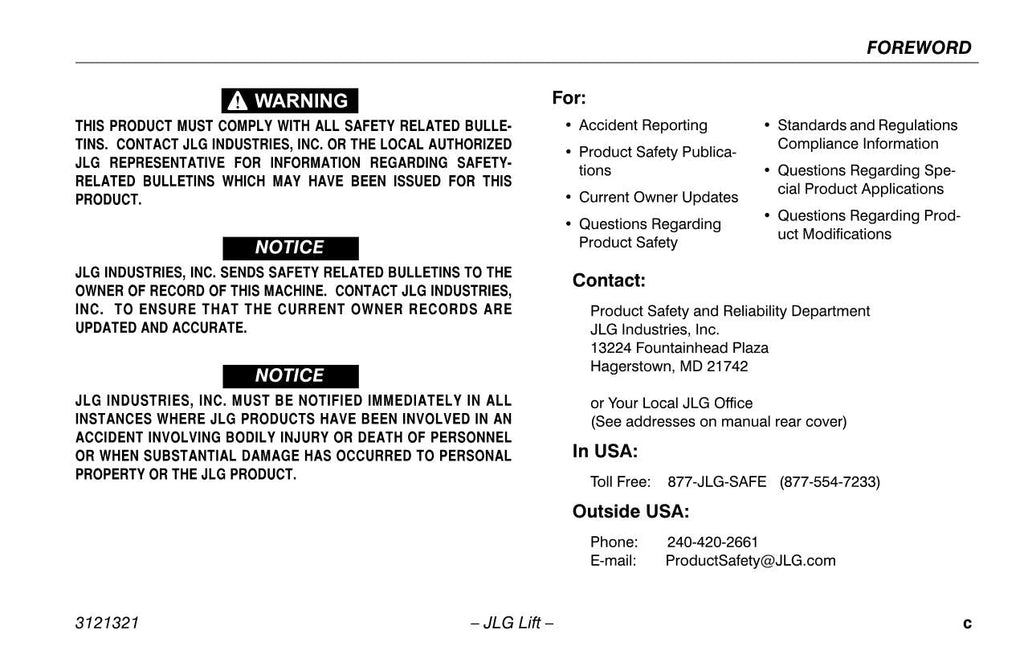 JLG 67SL Scissor Lift Maintenance Operation Operators Manual