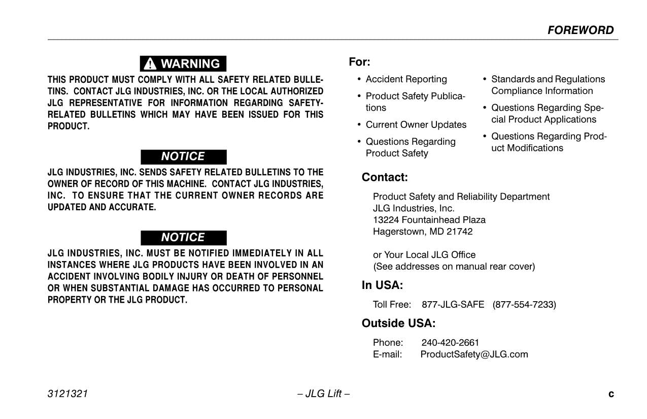 JLG 67SL Scissor Lift Maintenance Operation Operators Manual