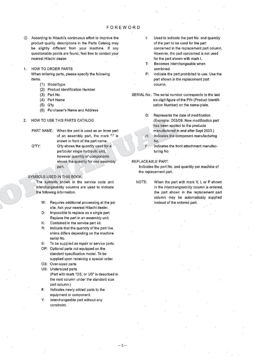 HITACHI ZAXIS ZX160LCT Equipment Component Excavator Parts Catalog Manual