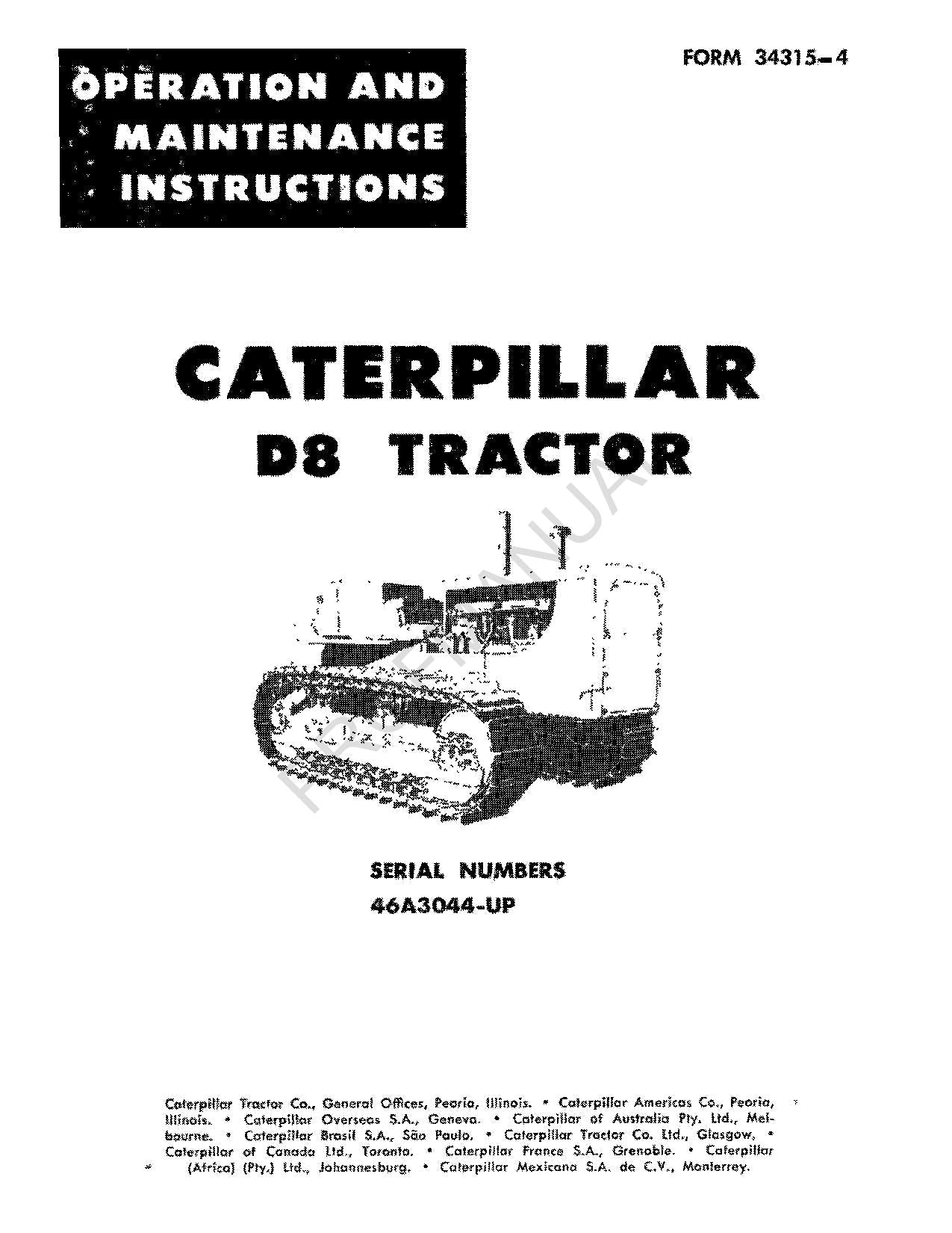 Manual de mantenimiento del operador del tractor Caterpillar D8 46A3044-Up