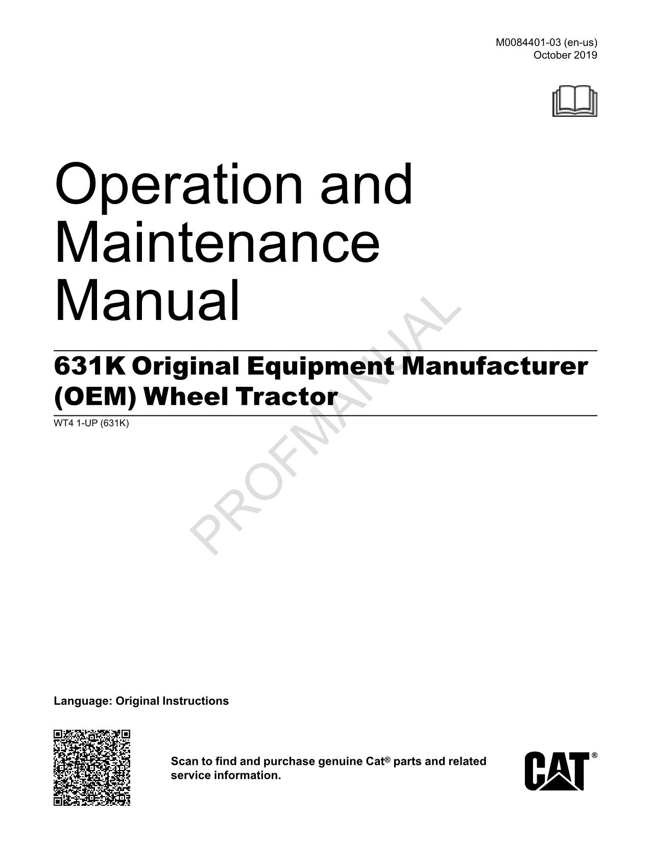 Manual del operador del tractor de ruedas Caterpillar 631K (WT41-Up)