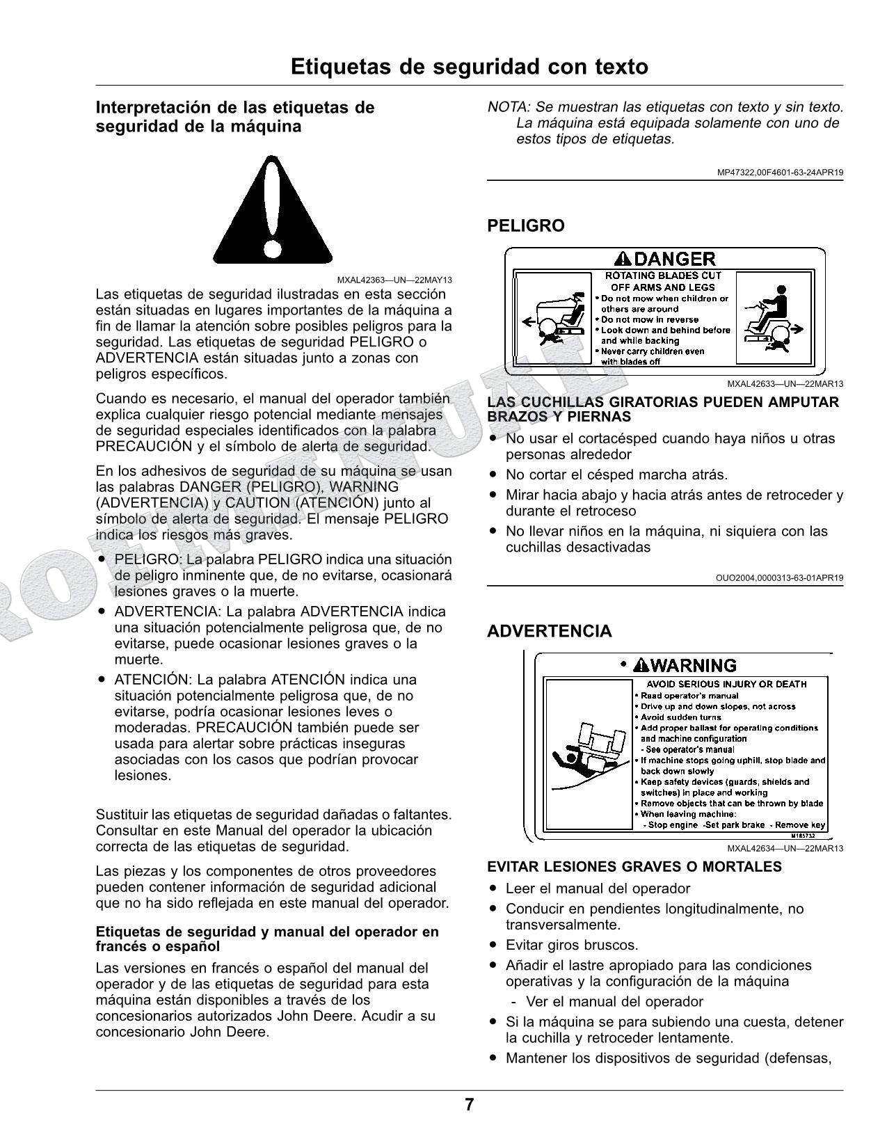 John Deere X750 X754 X758 Tractor Manual del Operador Español SN 090001-