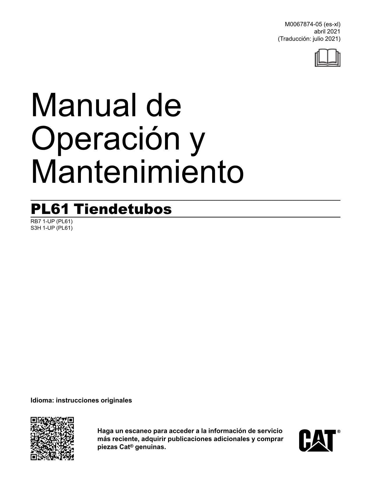 Caterpillar PL61 Tendetubos Manual de Operación y Mantenimiento S3H1-Up RB71-Up