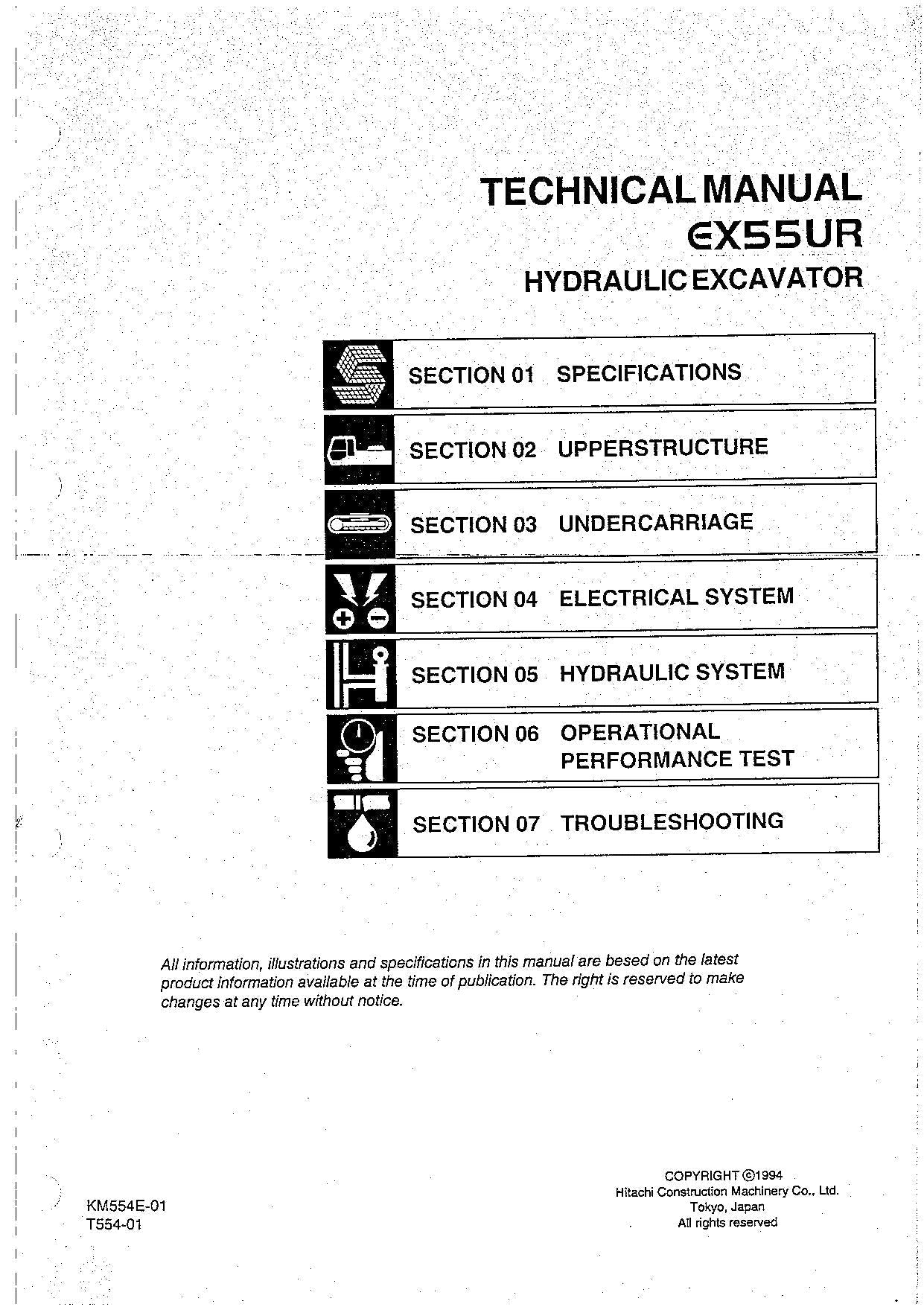 Hitachi EX55UR Excavator Operational Test Troubleshooting Service manual