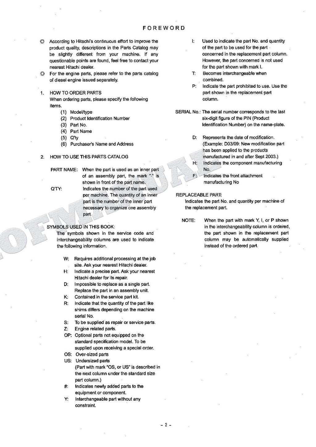 HITACHI ZAXIS ZX75US-A ZX85US Excavator Parts Catalog Manual