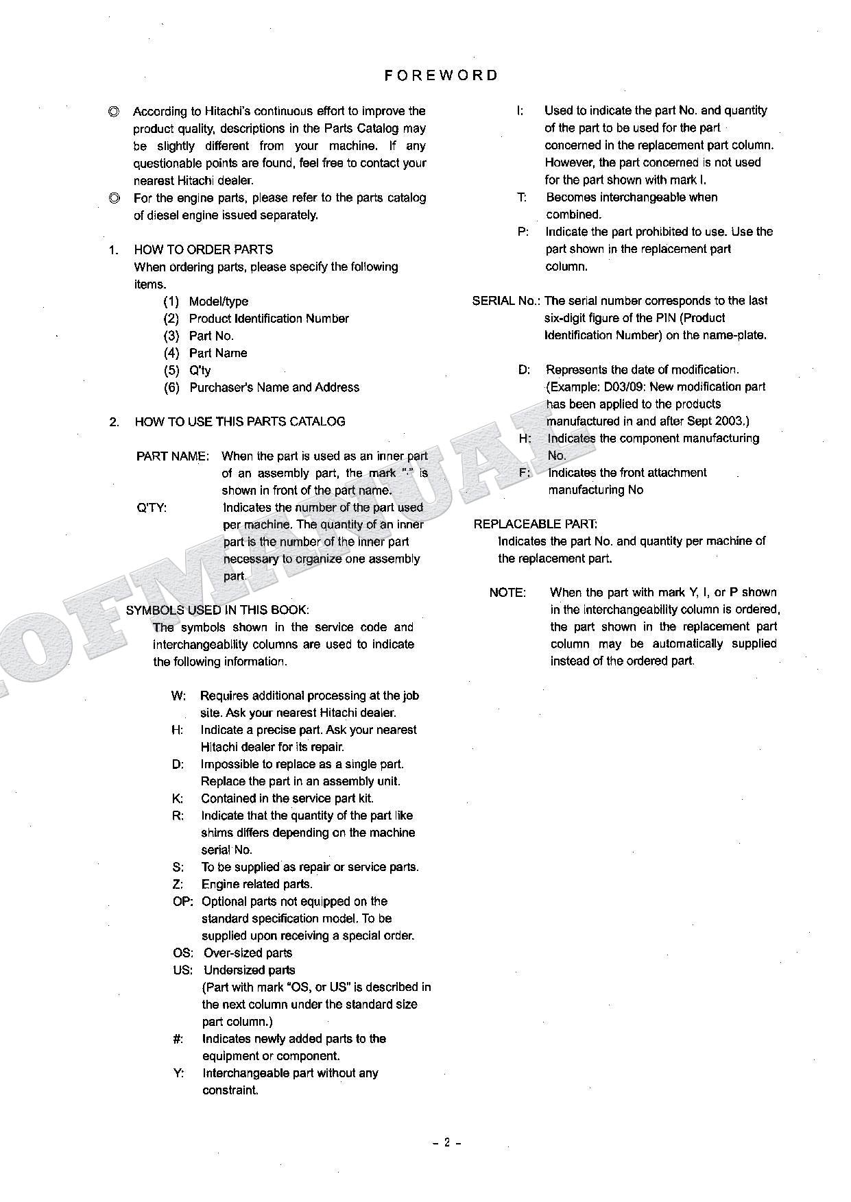 HITACHI ZAXIS ZX75US-A ZX85US Excavator Parts Catalog Manual