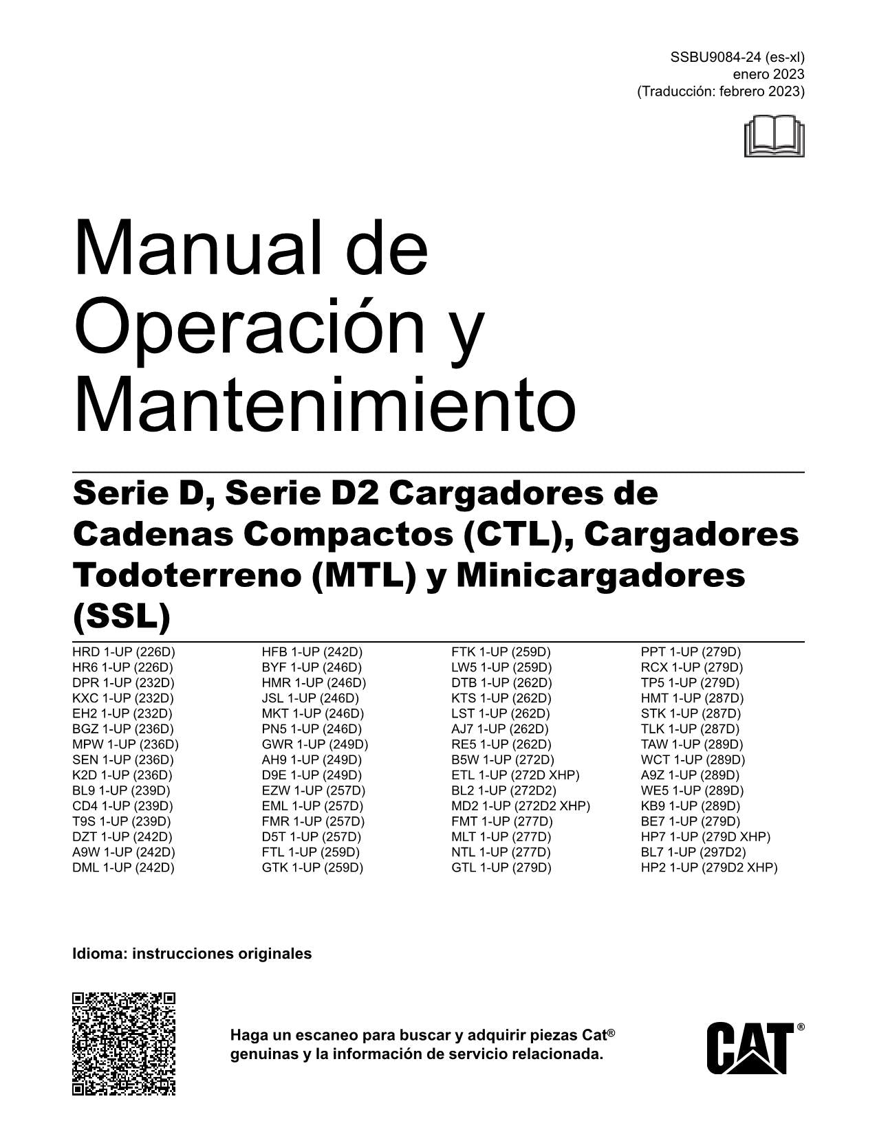 Caterpillar 226D 232D 236D 239D 242D 246D 249D 257D Cargador Manual de Operación