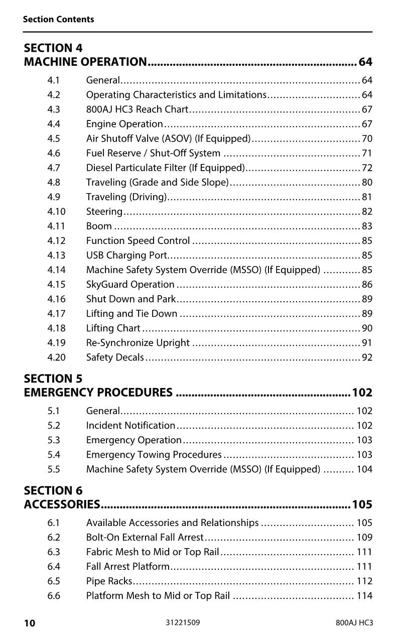 JLG 800AJ HC3 Boom Lift Maintenance Operation Operators Manual 31221509