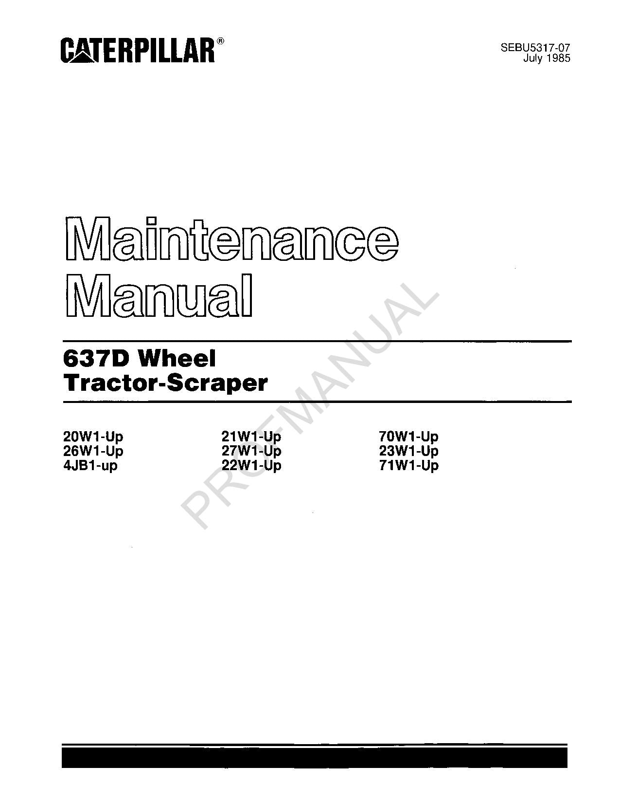 Manual de mantenimiento del operador de mototraílla Caterpillar 637D SEBU5317