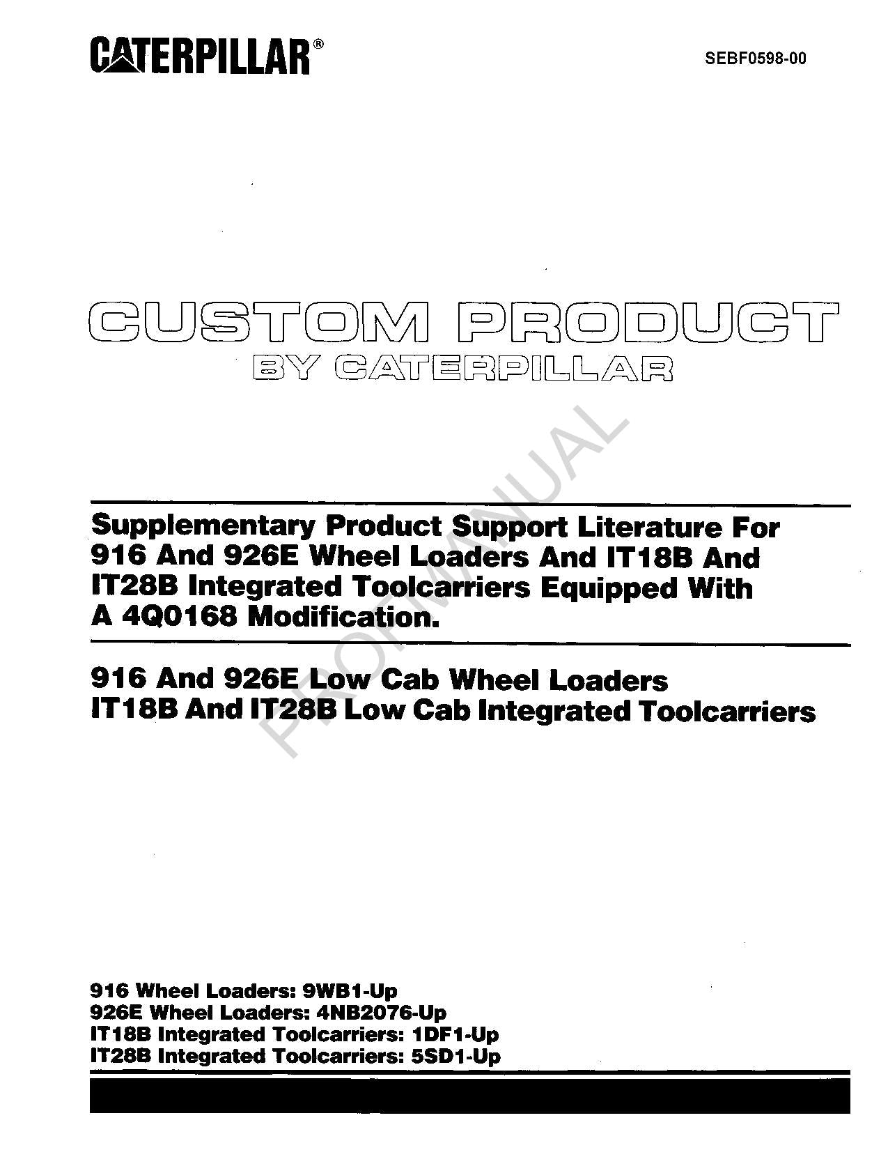 Catálogo de piezas del portaherramientas IT18B IT28B del cargador Caterpillar Suppl 916 926E