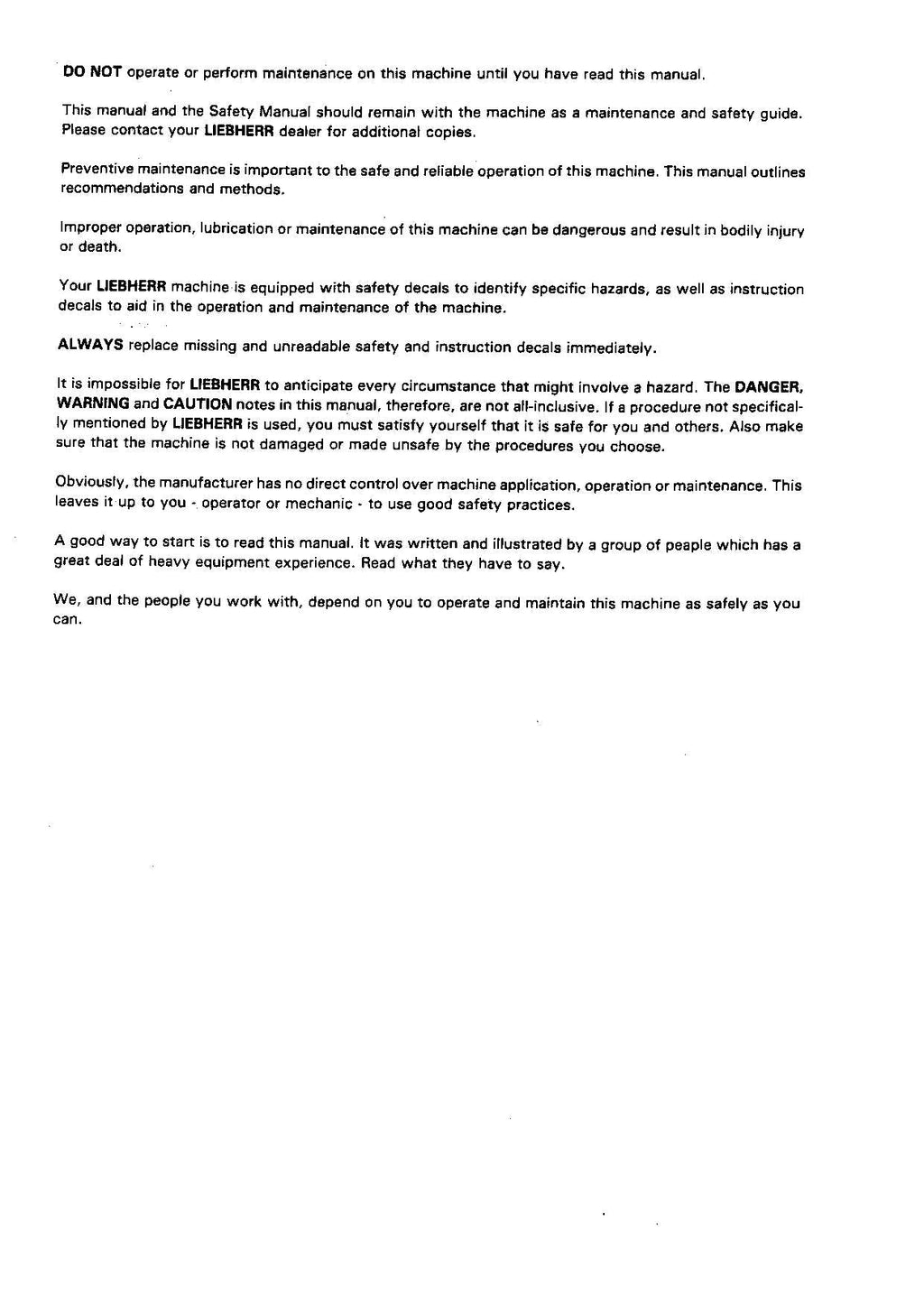 Liebherr R900 B Excavator Operators manual