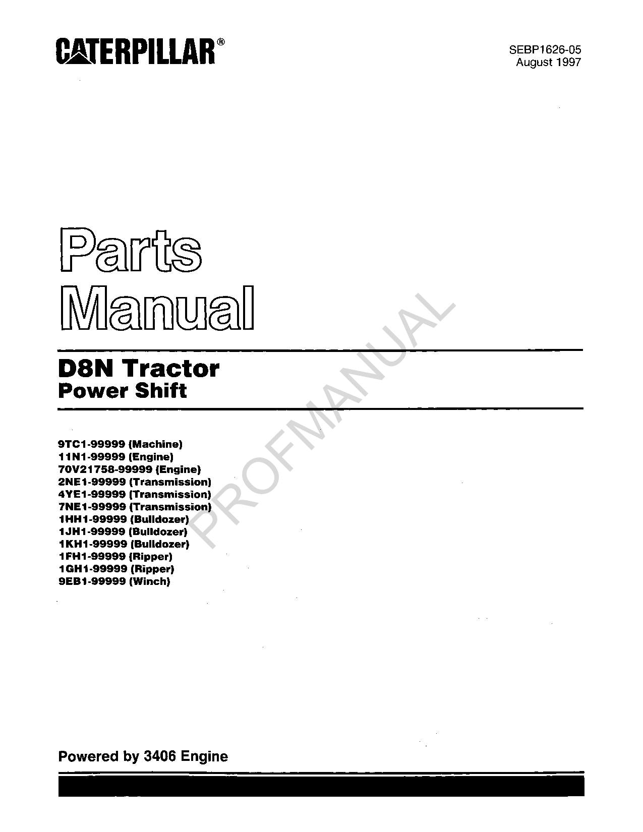 Caterpillar Cat D8N Tractor Power Shift Parts Catalog Manual SEBP1626