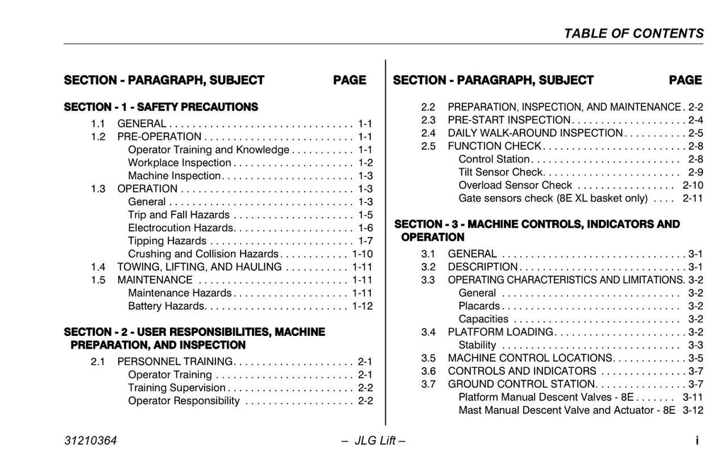 TOUCAN 10E 8E Vertical Mast Maintenance Operation Operators Manual