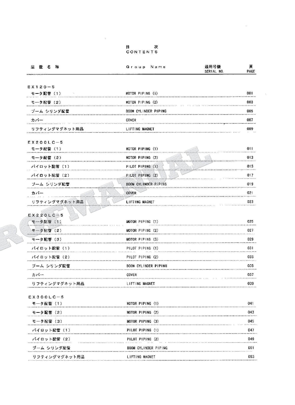 HITACHI EX200-5Z EX210H-5 EX210K-5 Lifting Magnet Excavator Parts Catalog Manual