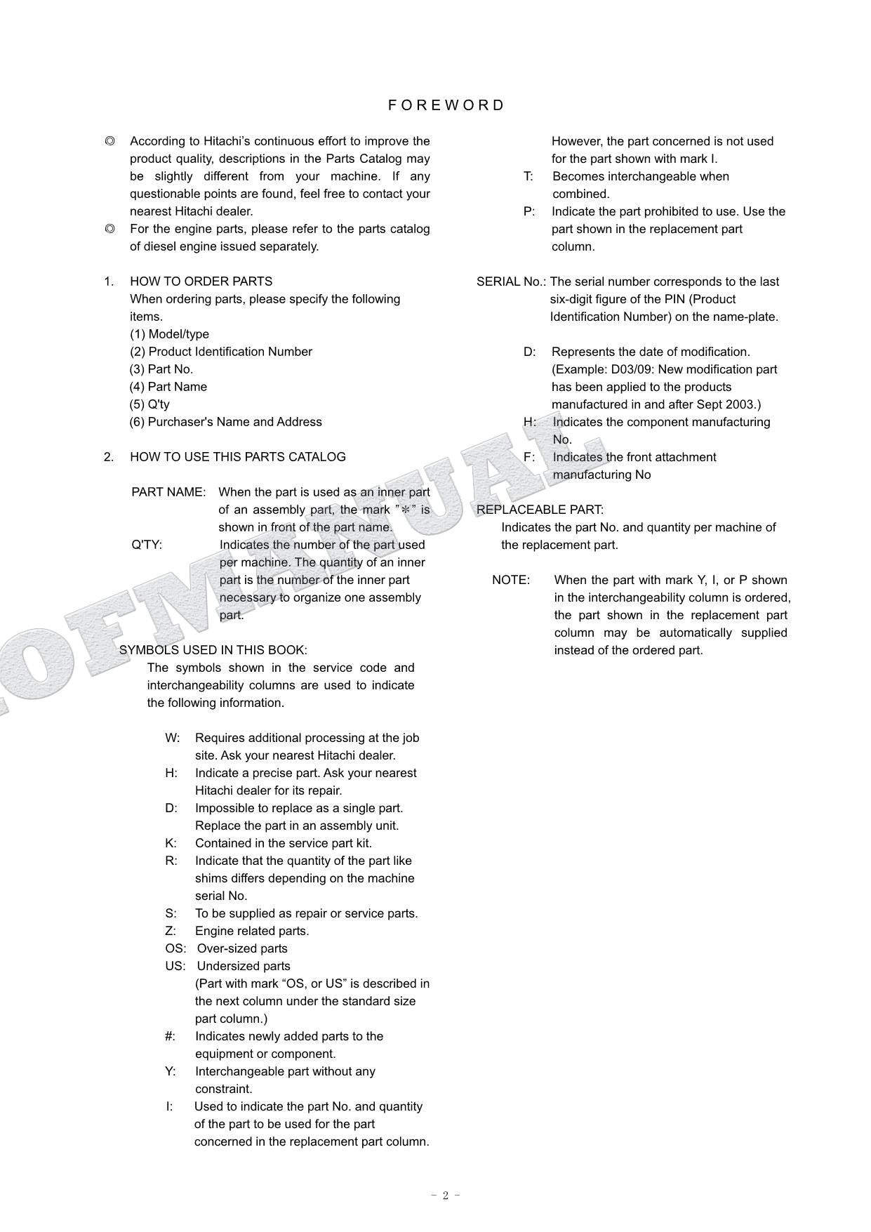 HITACHI ZAXIS ZX85USB-5N Excavator Parts Catalog Manual SN 017001-