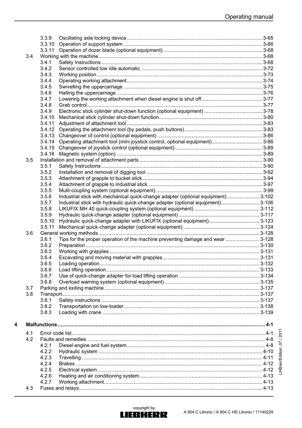 Liebherr A904 C Litronic A904 C HD Litronic Excavator Operators manual
