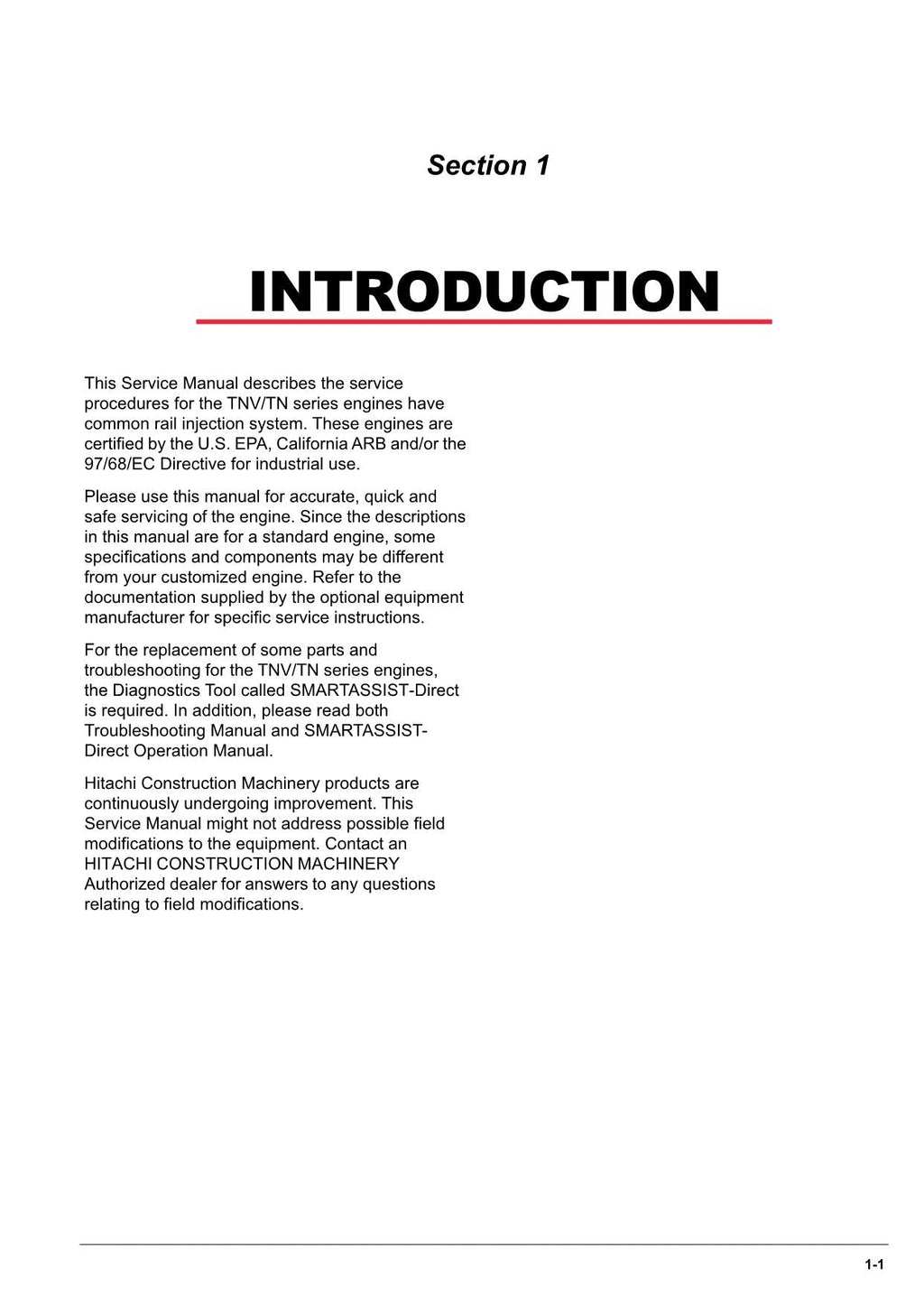 HITACHI 4TNV TN Series 4TNV88C 4TNV86CT 4TNV86CHT Engine Technical Service Manual