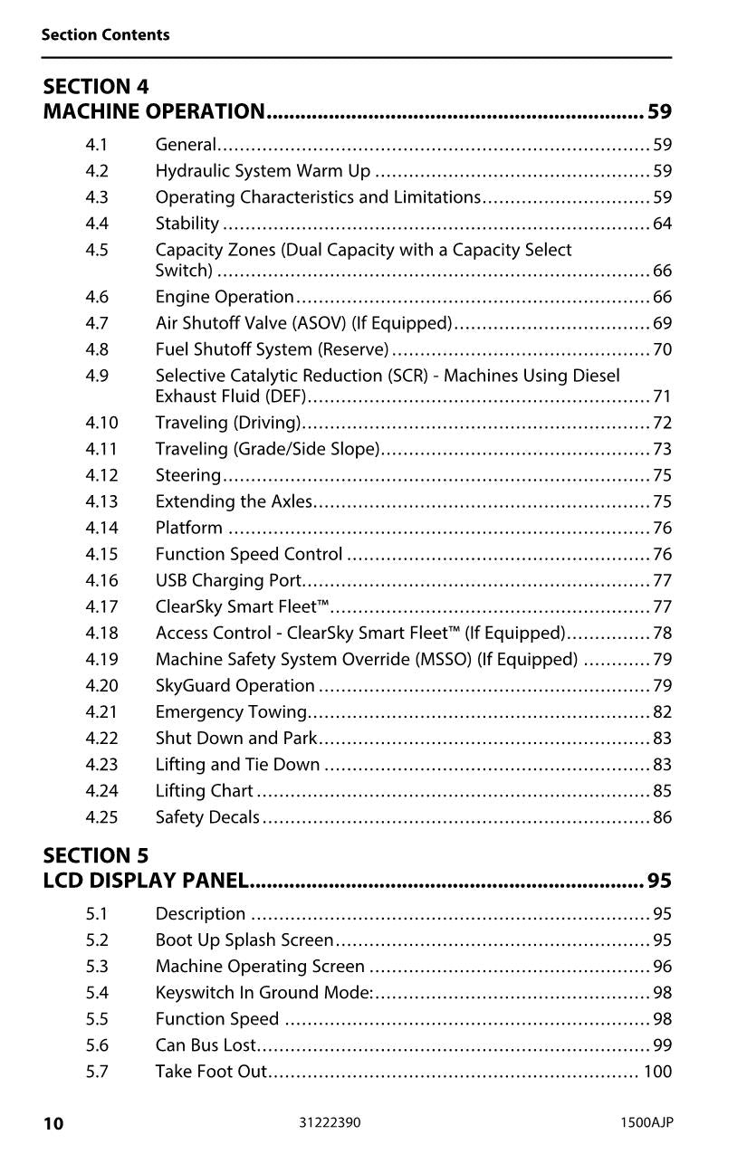 Manual del operador de mantenimiento y operación de la plataforma elevadora JLG 1500AJP 31222390