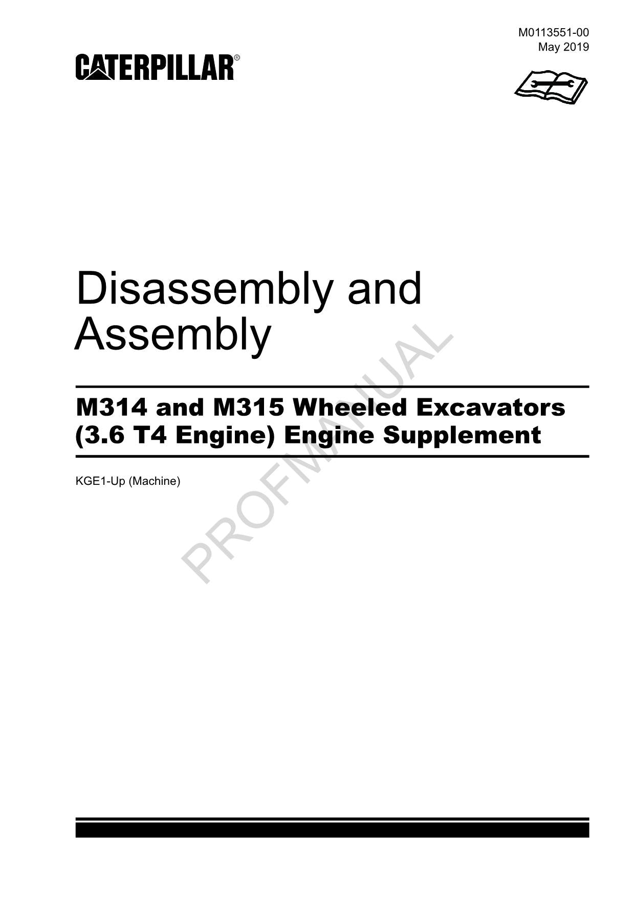 Caterpillar M314 M315 Excavator 3.6 T4 Engine Suppl Disass Assemb Service Manual