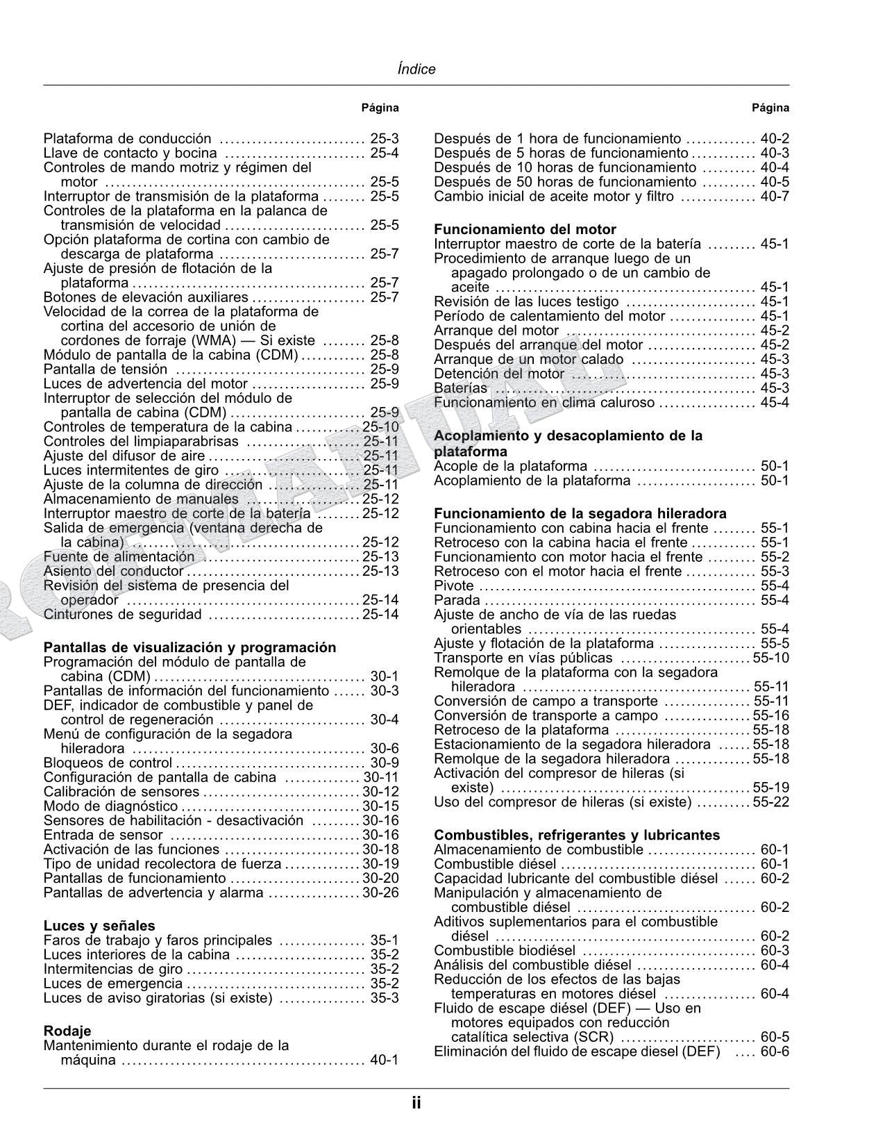 John Deere W155 hileradora Manual del Operador Español