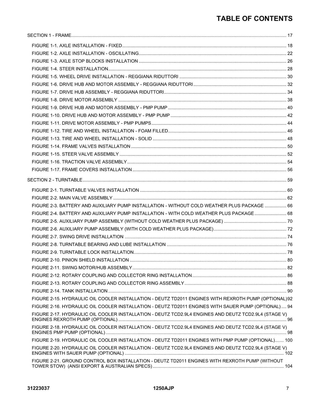 JLG 1250AJP Boom Lift Parts Catalog Manual 31223037