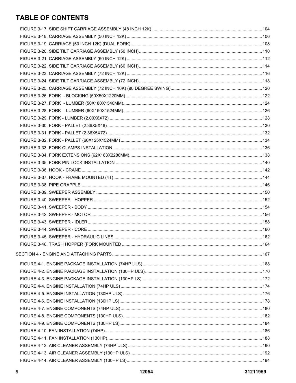 SKYTRAK 12054 Telehandler  Parts Catalog Manual