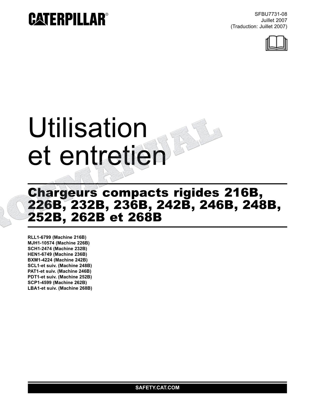 Caterpillar 216B 226B 232B 236B Cargador compacto rígido Manual de utilización