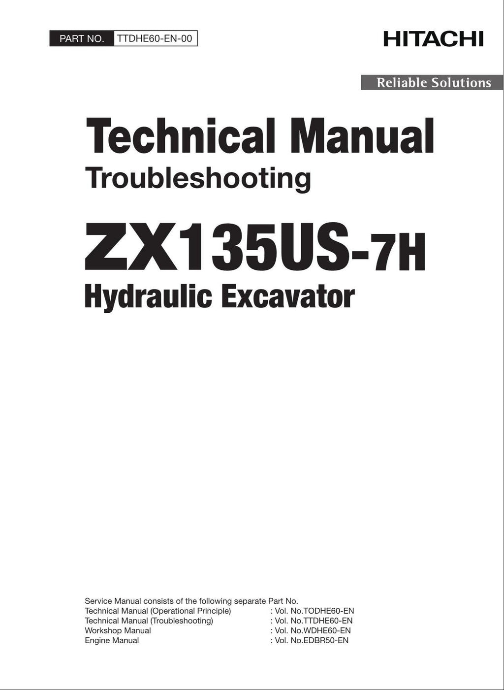 HITACHI ZAXIS ZX135US-7H Excavator Troubleshooting +Schematic Technical Manual