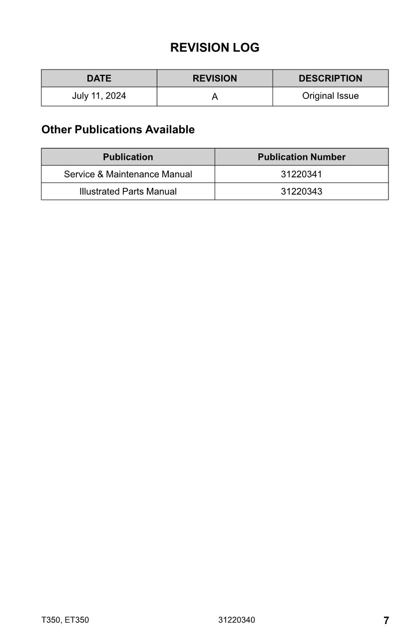 Manual del operador de mantenimiento y operación de la plataforma elevadora JLG ET350 T350