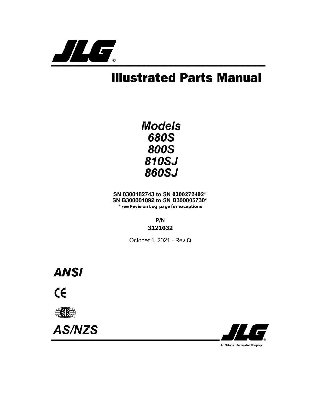 Manual del catálogo de piezas de los elevadores de pluma JLG 680S 800S 860SJ