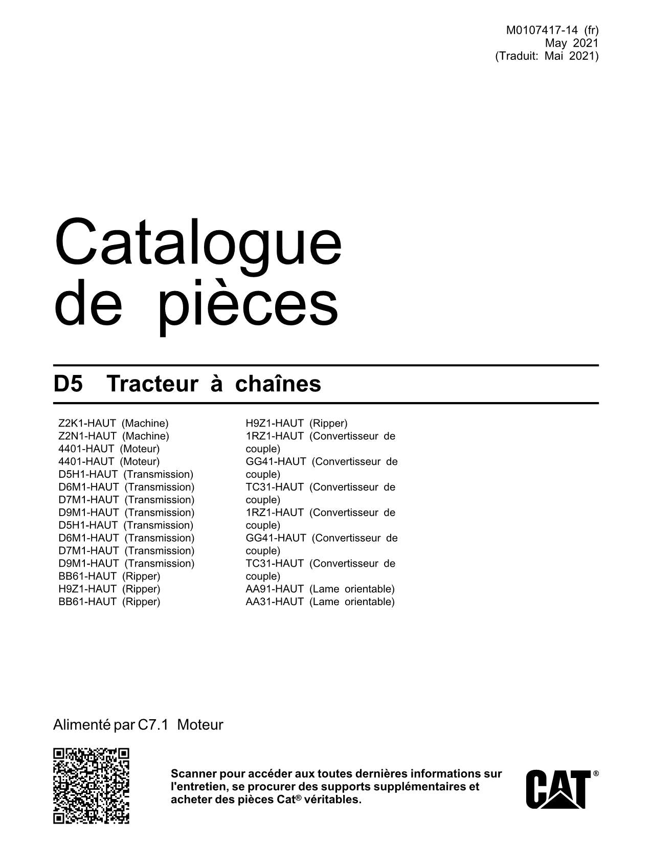 Caterpillar D5 Tracteur Manuel de catalogue de pièces M0107417FR