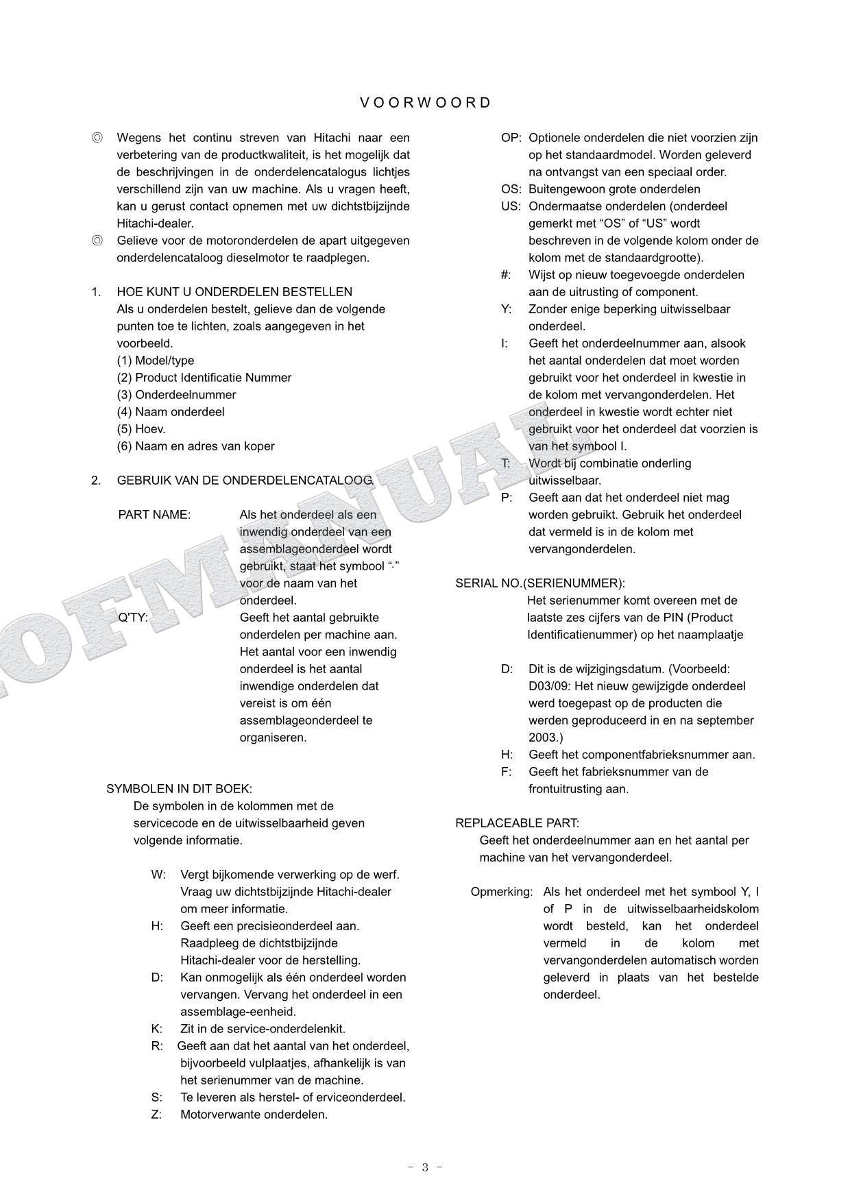 HITACHI ZAXIS ZX135US 3-Piece Short-reach Front Excavator Parts Catalog Manual