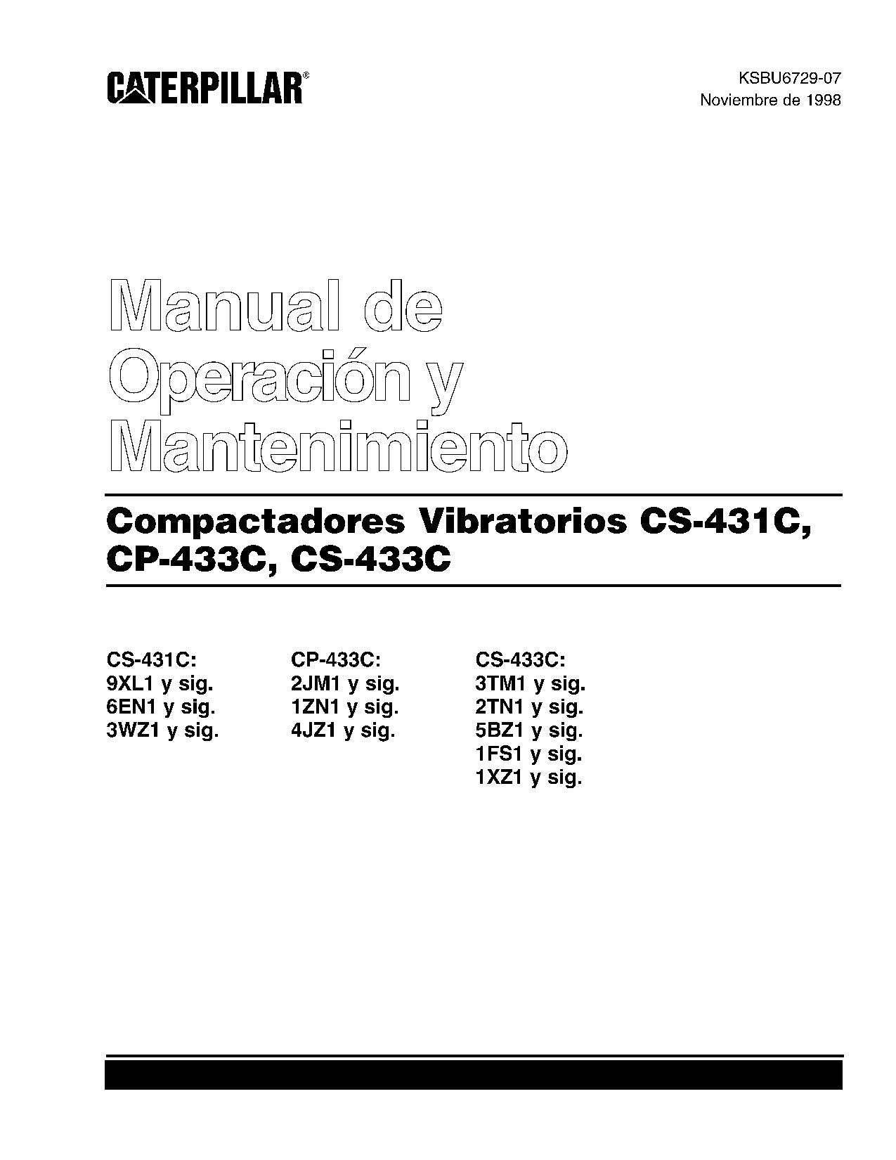 Caterpillar CS 431C CP 433C CS 433C Compactadora Manual de Operación Español