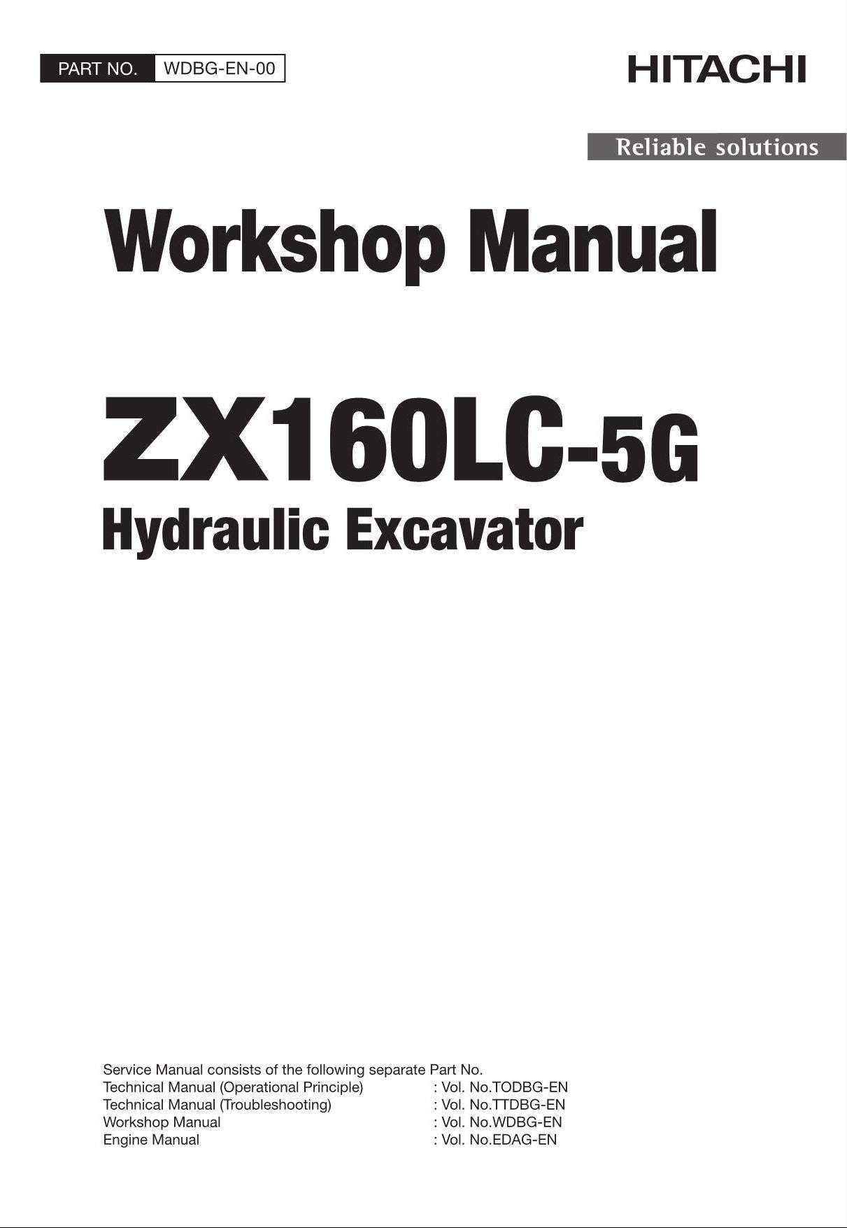 HITACHI ZAXIS ZX160LC-5G Excavator Workshop Service Manual