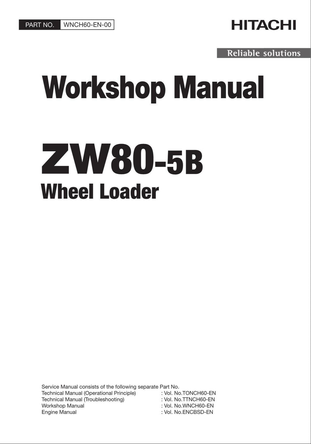 Hitachi ZW80-5B Wheel Loader Workshop Manual