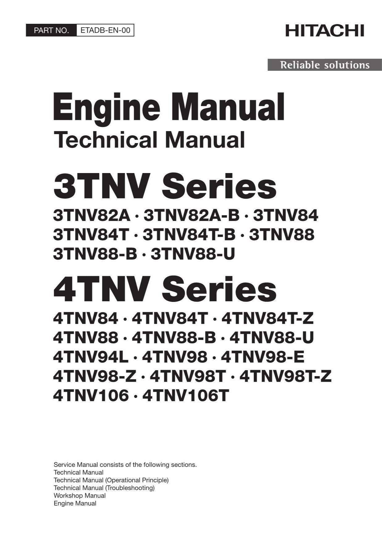 Hitachi Yanmar 4TNV98-E 4TNV98-Z Engine Diagnostic Service manual