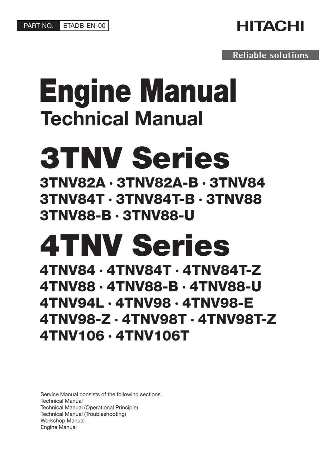 Hitachi Yanmar 4TNV98T 4TNV98T-Z Engine Diagnostic Service manual