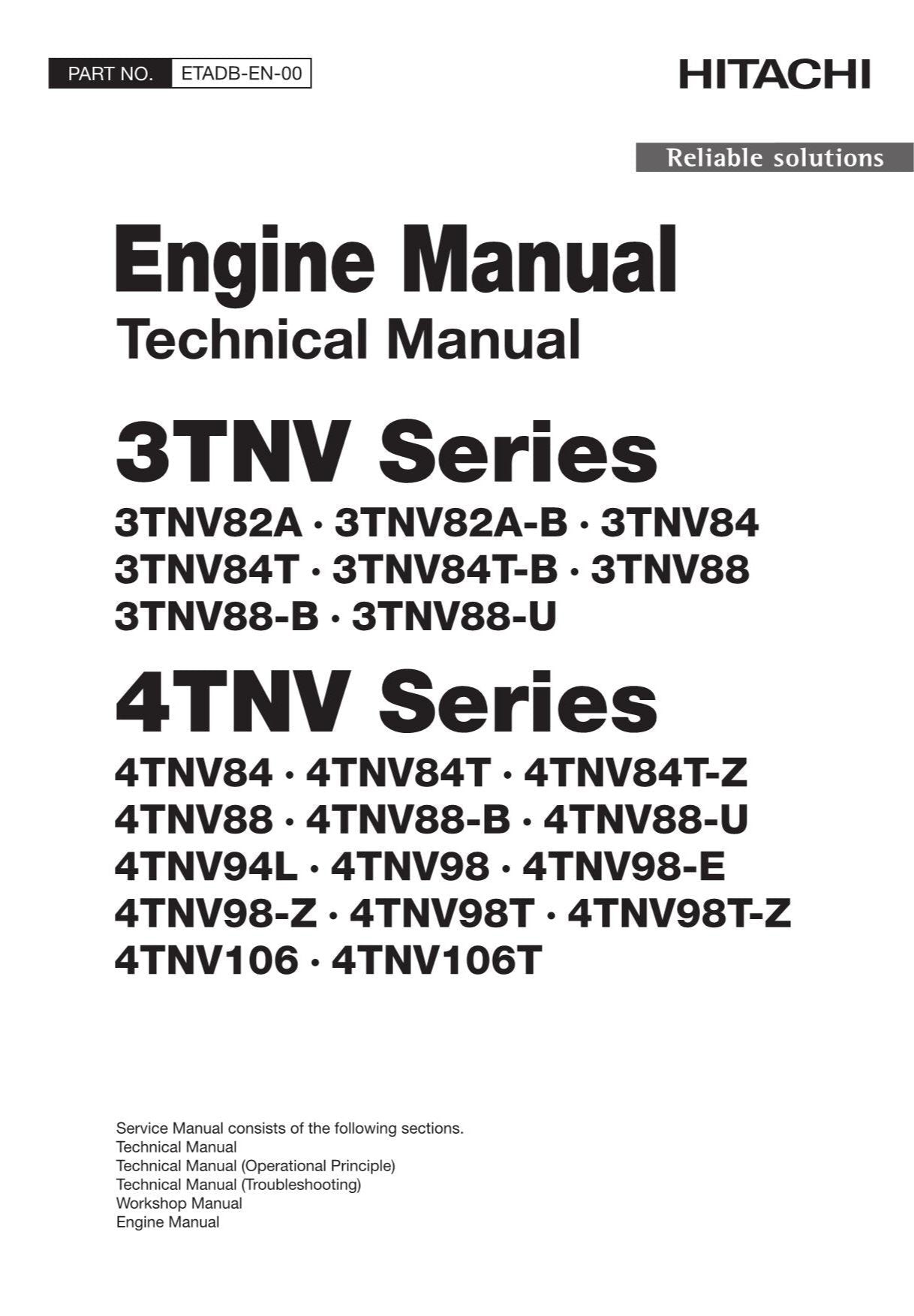 Hitachi Yanmar 4TNV98T 4TNV98T-Z Engine Diagnostic Service manual