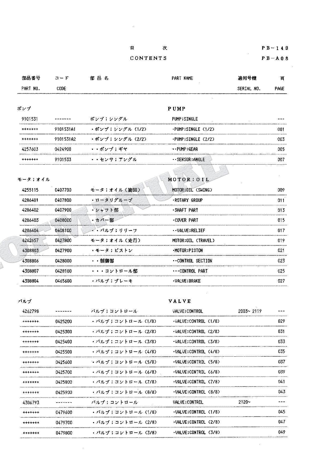 HITACHI EX100WD-2 Equipment Component Excavator Parts Catalog Manual
