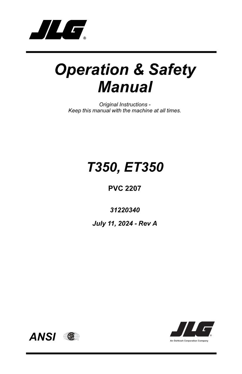 Manual del operador de mantenimiento y operación de la plataforma elevadora JLG ET350 T350
