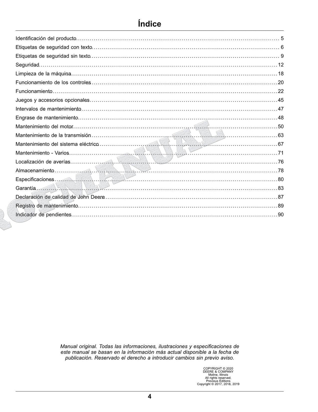 John Deere X750 X754 X758 Tractor Manual del Operador Español SN 090001-
