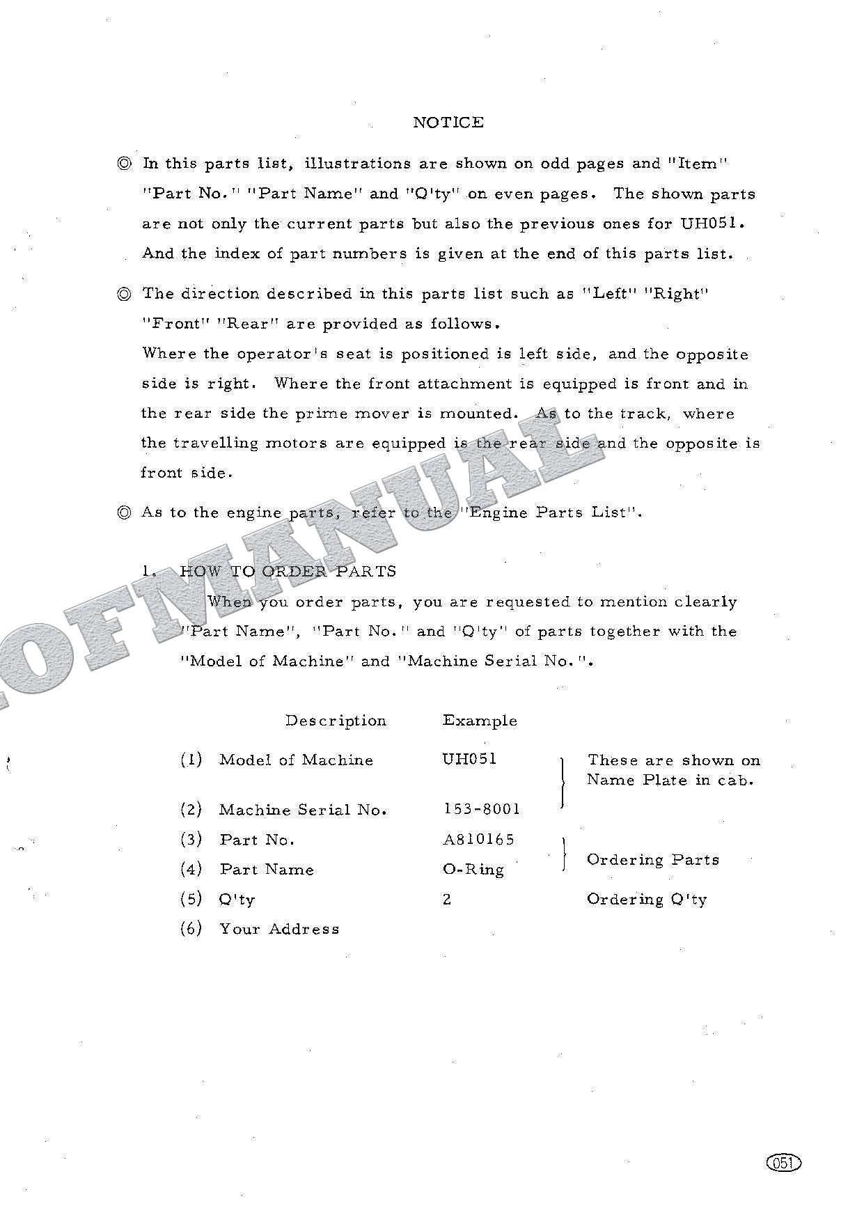 HITACHI UH051 Excavator Parts Catalog Manual